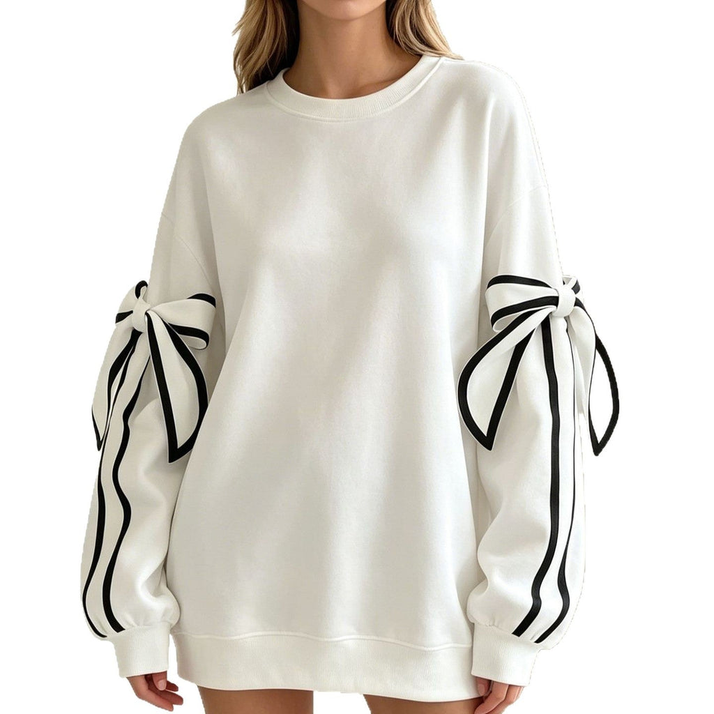 Fashion Casual Bow Round Neck Long Sleeve Sweater For Women
