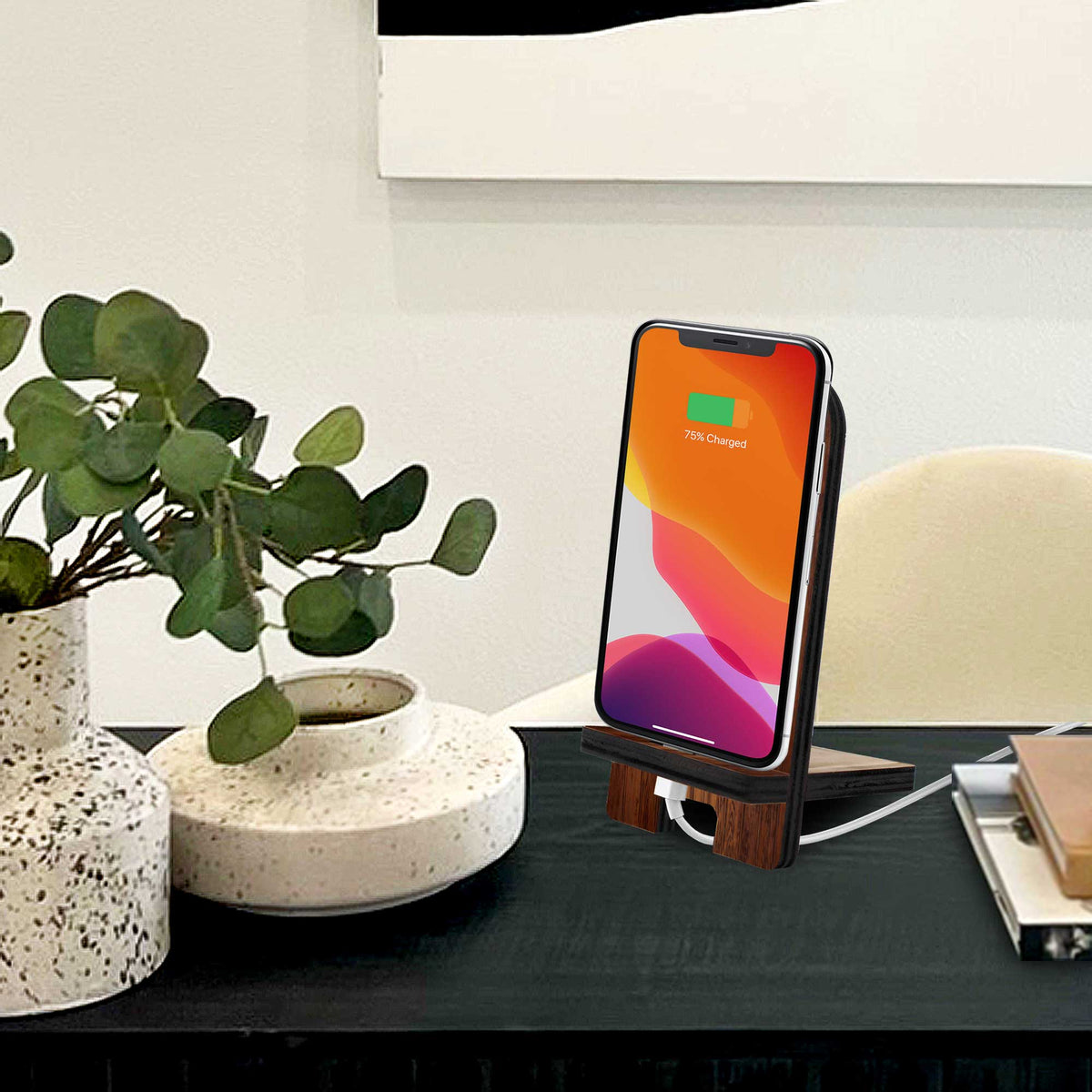 Sky Flowers Decor Cell Phone Stand Wood Mobile Tablet Holder Charging Station Organizer - 892049