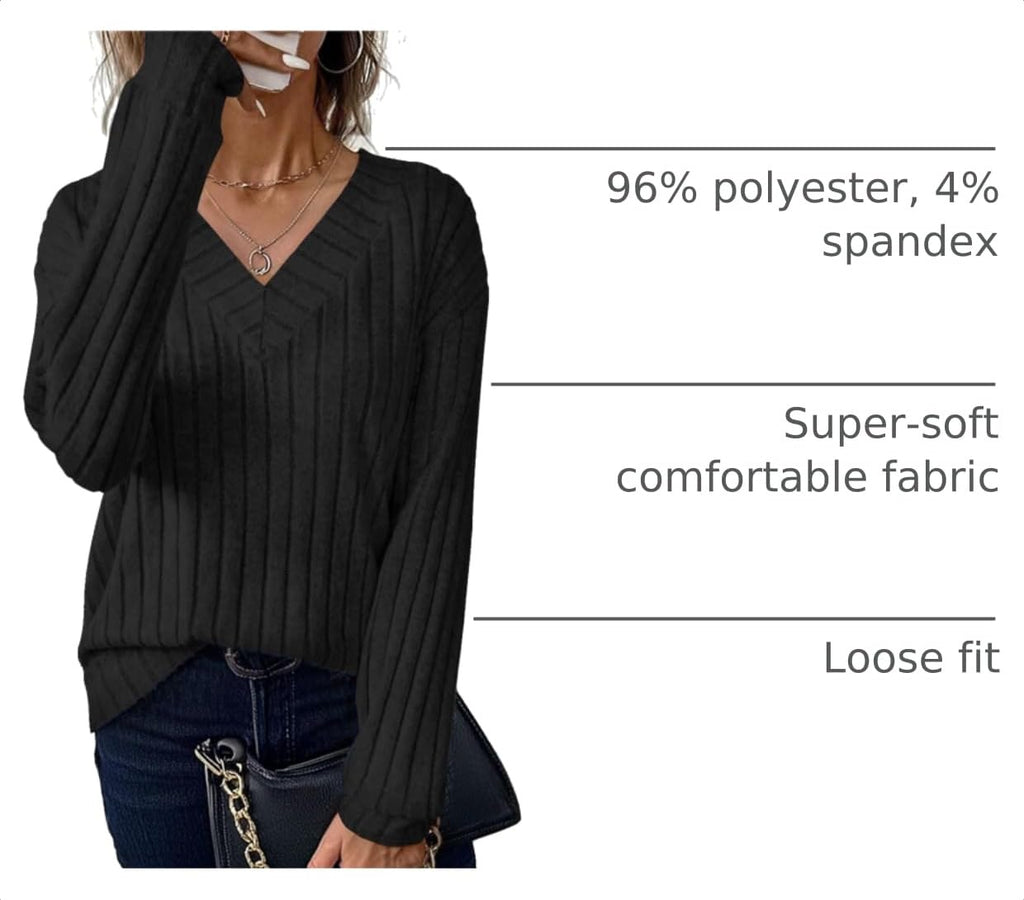 JUSTFASHIONNOW Long Sleeve V Neck Shirts for Women Lightweight Sweaters