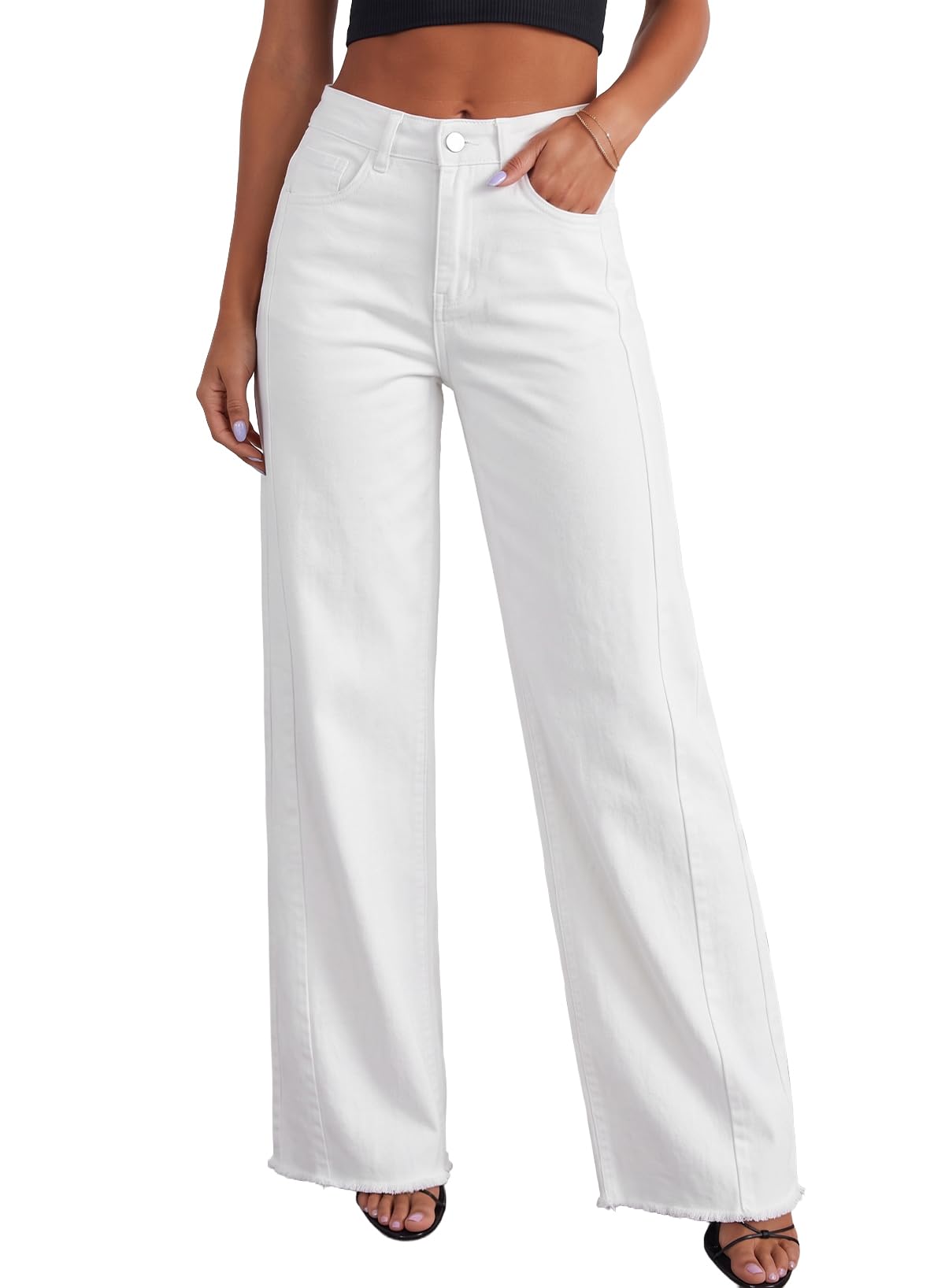 Sidefeel Women's Wide Leg Jeans High Waisted Stretchy Denim Pants