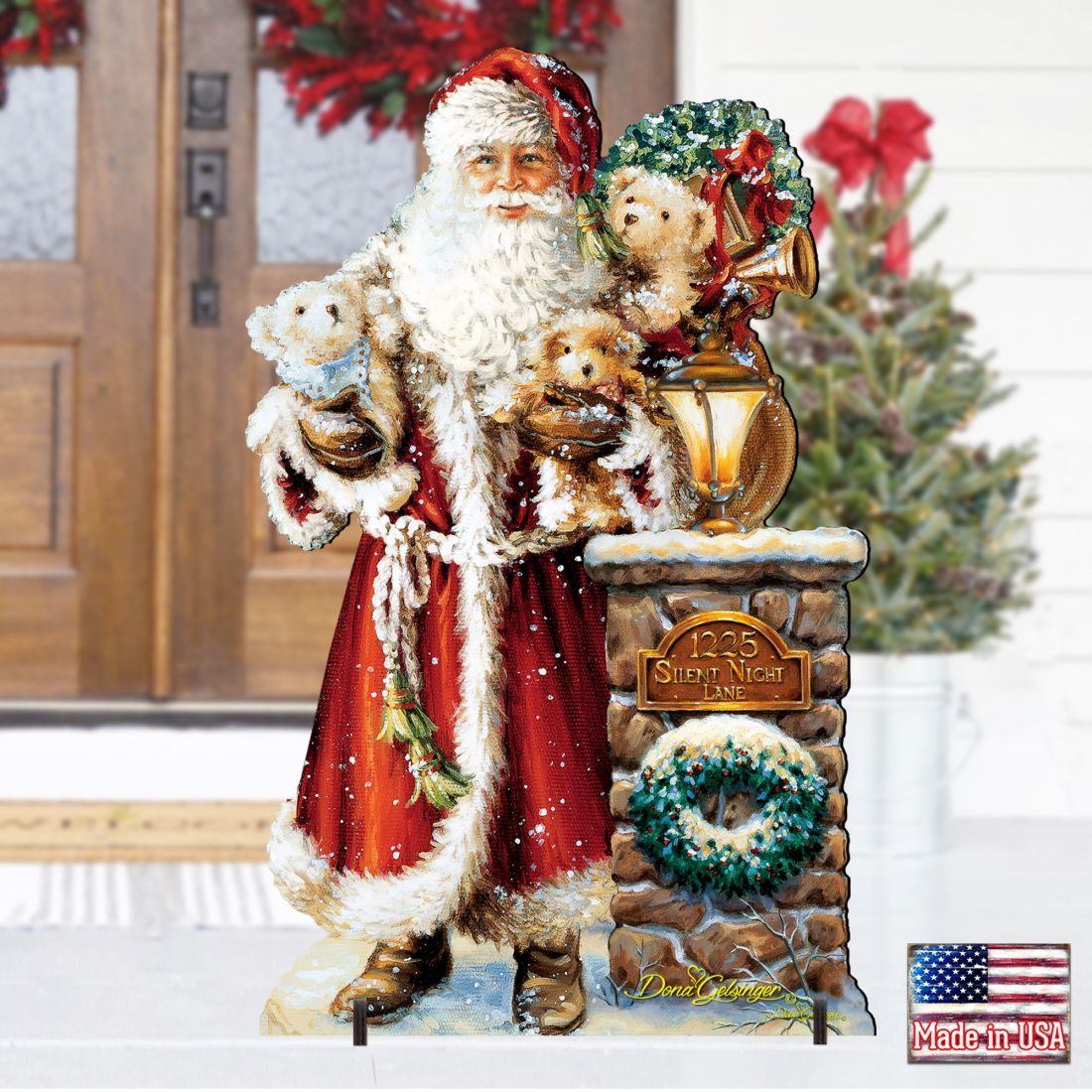 Silent Night Santa Christmas Outdoor Yard Sign by D. Gelsinger - Christmas Santa Snowman Decor - 8461013F-1315