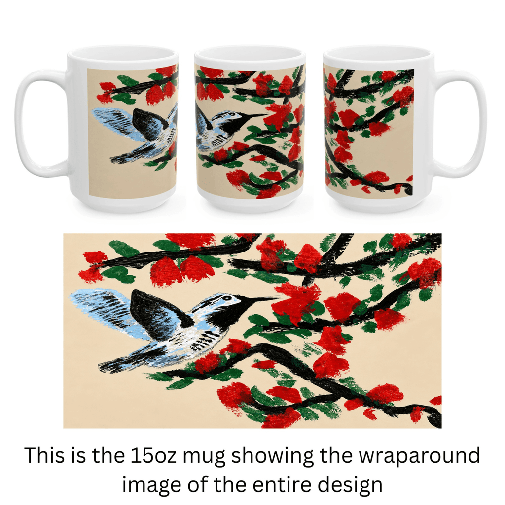 PimsArt Hummingbird and Cherry Blossom Mug From Original Painting