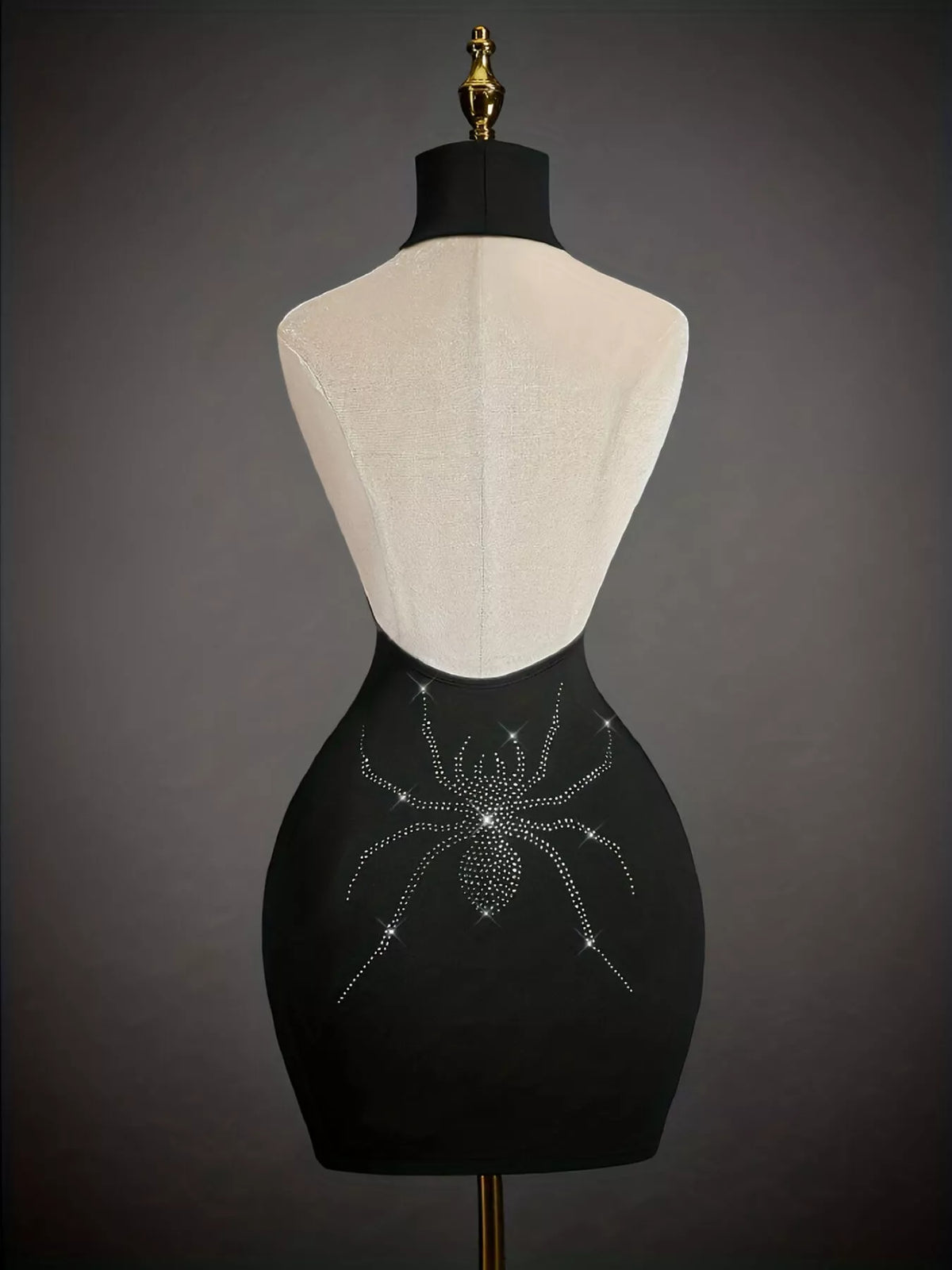 Rhinestone Spider Halter Neck Bodycon Dress