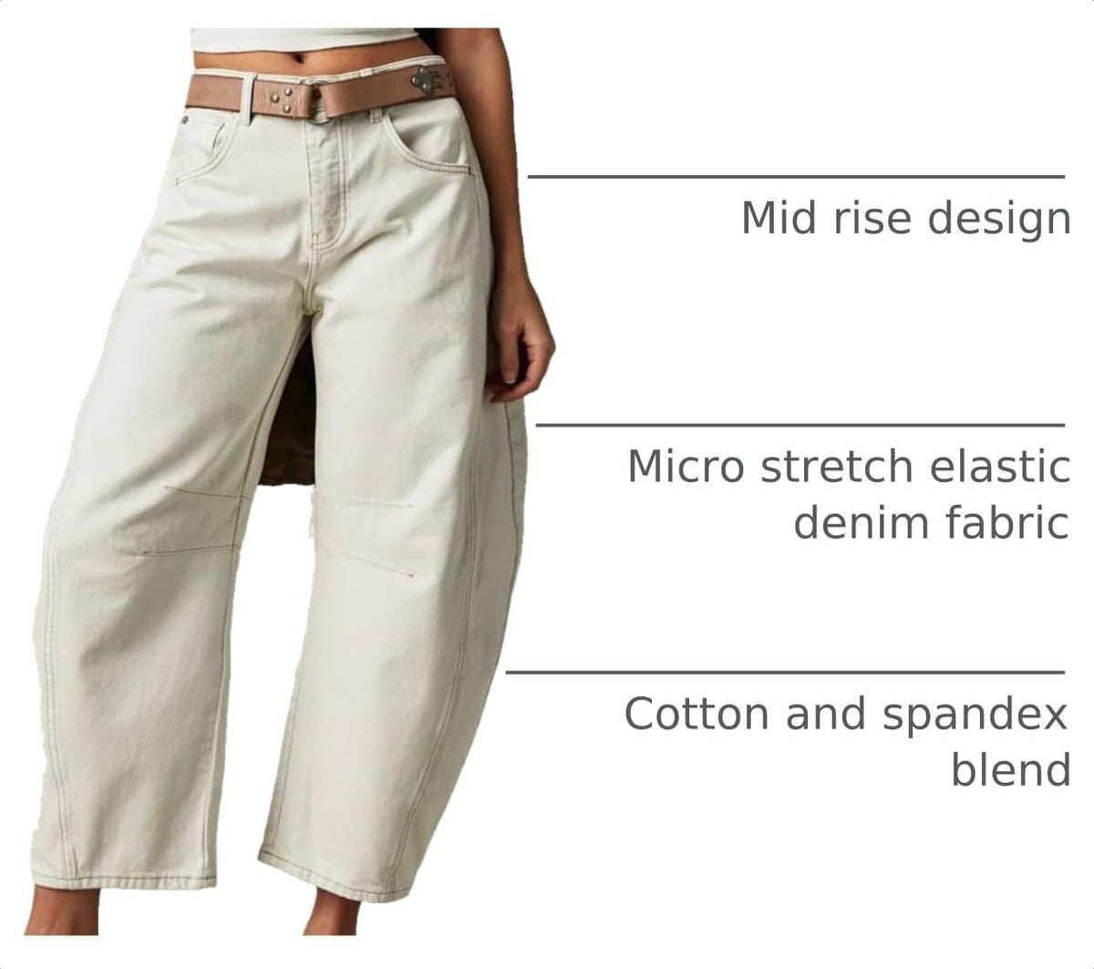 Womens Stretchy Mid Rise Barrel Jeans Vintage Loose Wide Leg Cropped Denim Pants Y2k Baggy Boyfriend Jeans