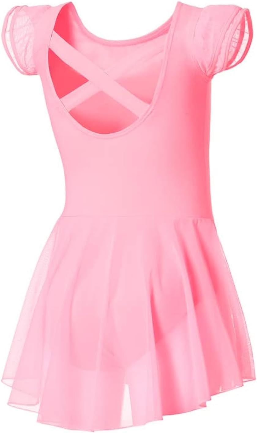DIPUG Ballet Leotards for Girls Ballet Leotard with Skirt Toddler Dance Leotards Flutter Sleeve and Criss-Cross Back