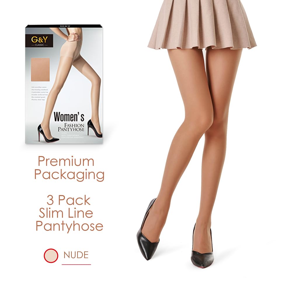 G&Y 3 Pairs Women's Sheer Tights - 20D Control Top Pantyhose with Reinforced Toes