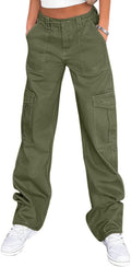Lepunuo Cargo Pants for Women High Waisted Casual Pants Baggy Stretchy Wide Leg Y2K Streetwear with 6 Pockets