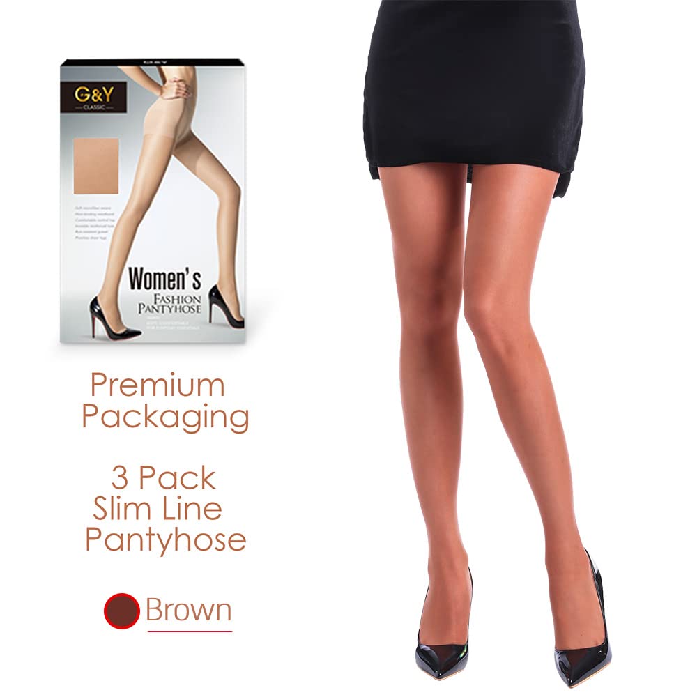 G&Y 3 Pairs Women's Sheer Tights - 20D Control Top Pantyhose with Reinforced Toes