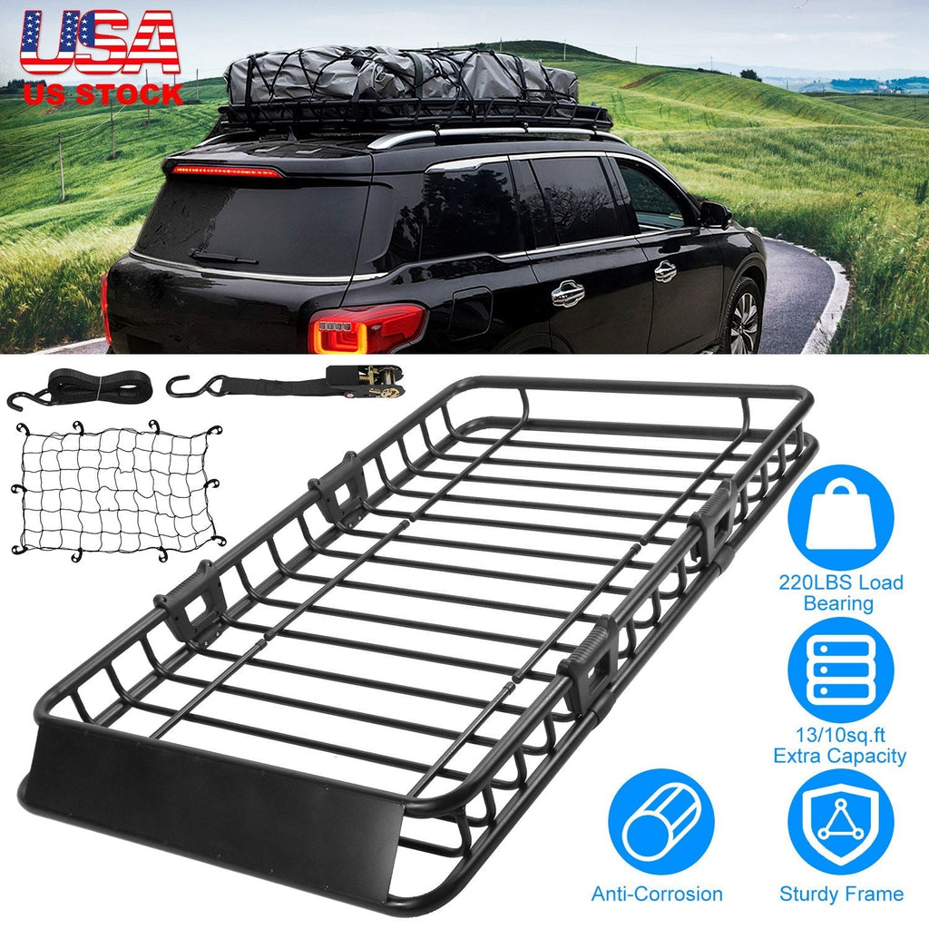 63x39x6.3in Universal Roof Rack Cargo Carrier Car Top Luggage Holder Basket withÊHook Strap Elastic Net