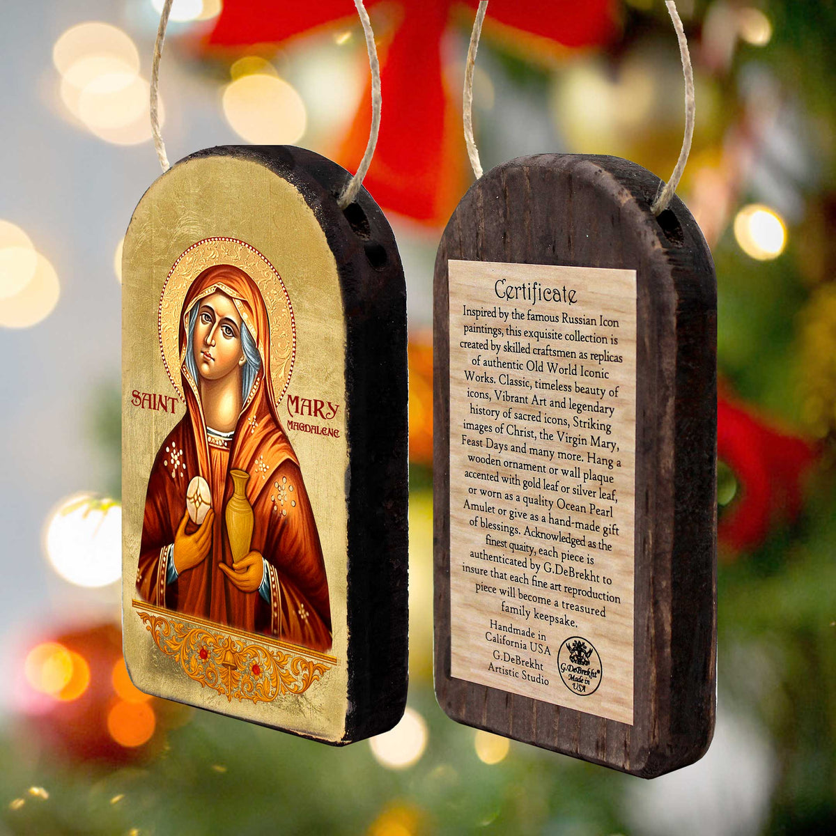 Maria Magdalena Icon Ornament - Handcrafted Wooden Religious Icon Decor with Gold Plating - Inspirational Icon Decor - 87014-2