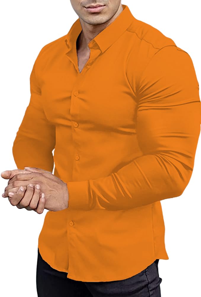 Men’s Muscle Fit Dress Shirts Athletic Slim Fit Long Sleeve Stretch Casual Button Down Shirt
