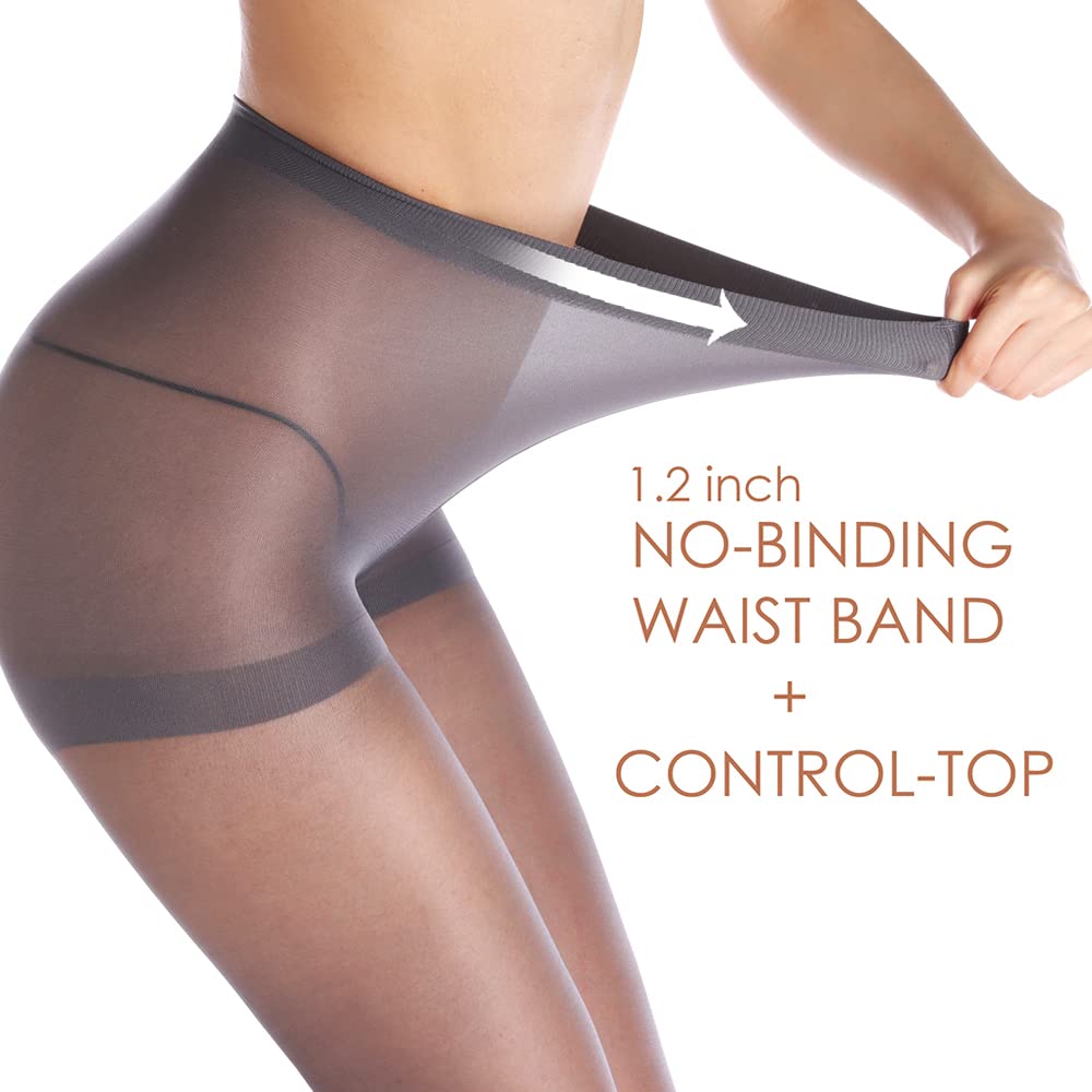 G&Y 3 Pairs Women's Sheer Tights - 20D Control Top Pantyhose with Reinforced Toes