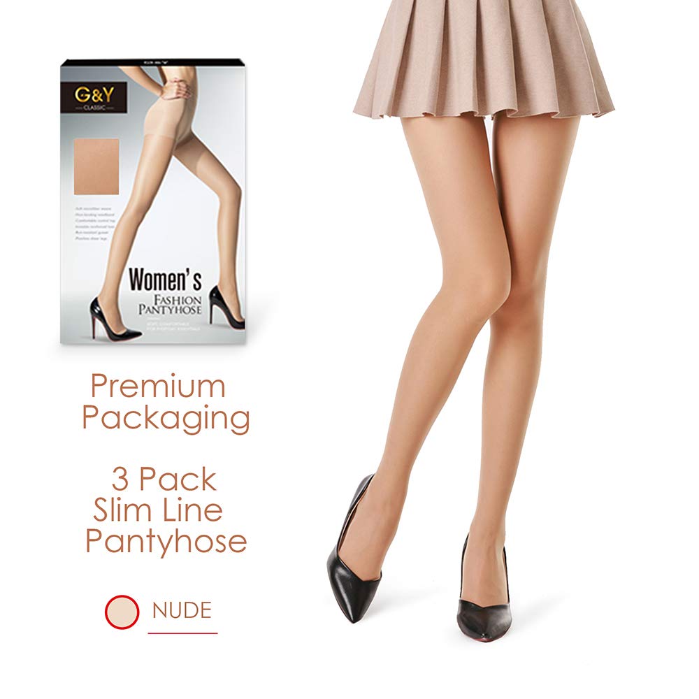 G&Y 3 Pairs Women's Sheer Tights - 20D Control Top Pantyhose with Reinforced Toes