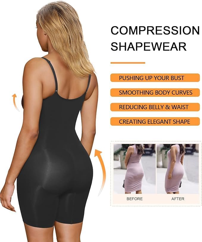SHAPERX Shapewear for Women Tummy Control Bodysuit Mid Thigh Body Shaper Shorts for a Lifted Look