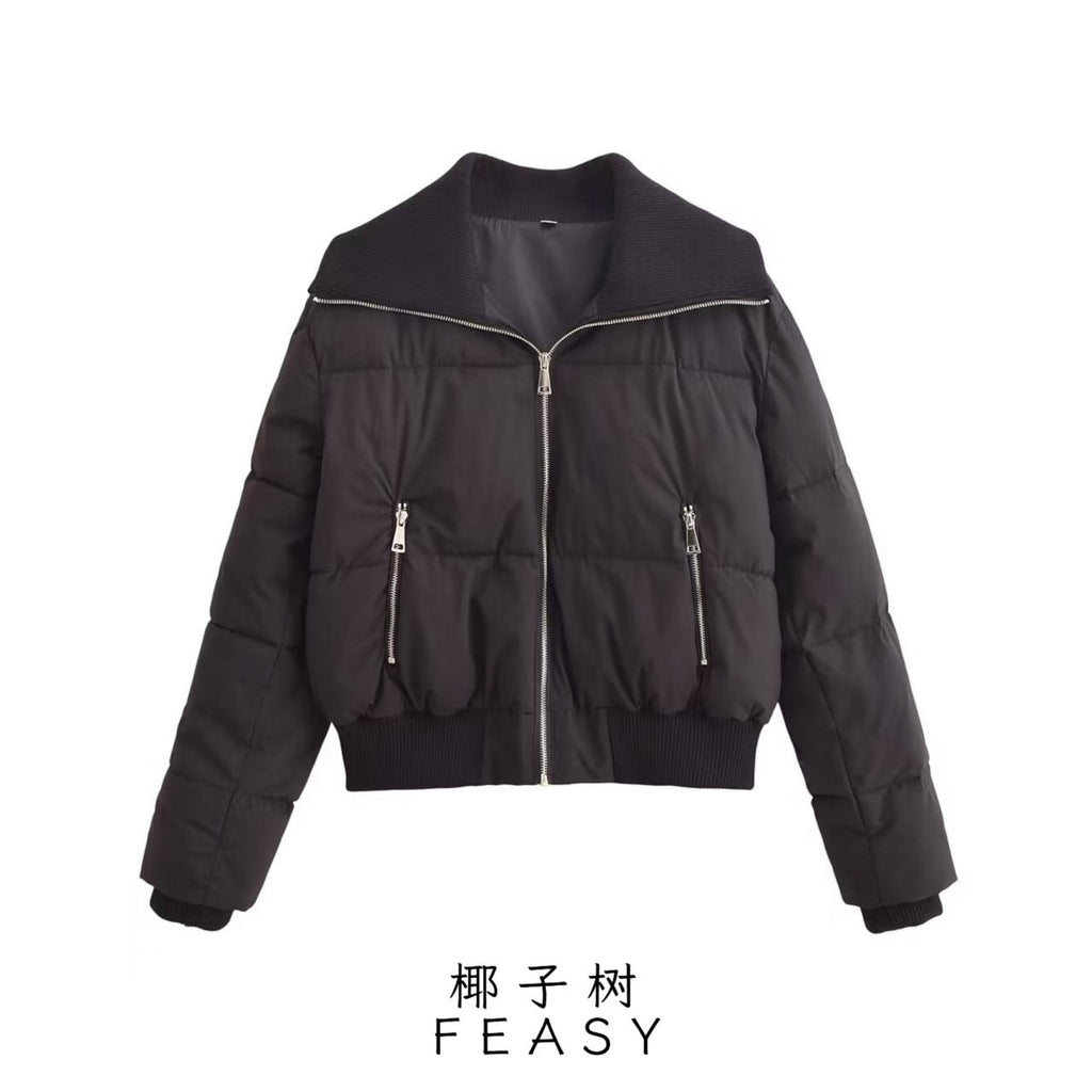 Street-style Ribbed Cotton-padded Jacket