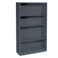 HON Metal Bookcase, Four-Shelf, 34.5w x 12.63d x 59h, Charcoal