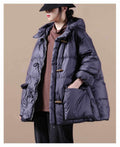 Plus-size Womens Retro Horn-button Hooded Down Coat
