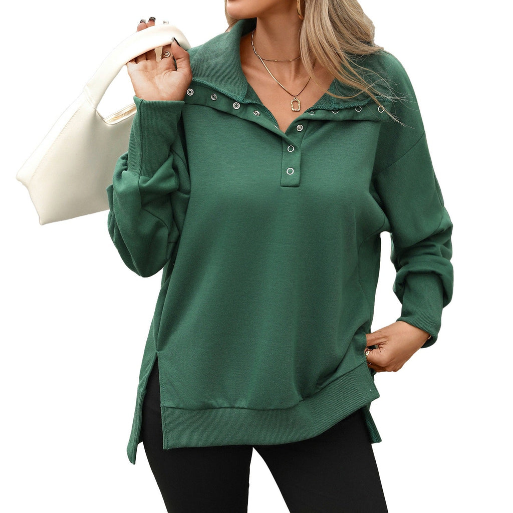 Solid-color Turtleneck Long-sleeve Relaxed-fit Casual Sweatshirt For Women