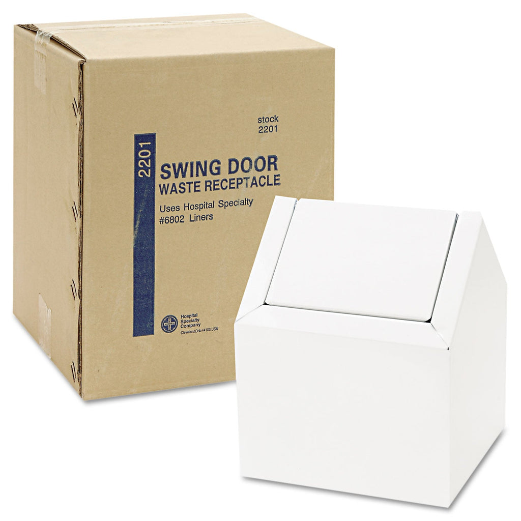 HOSPECO Double Entry, Swing Top Floor Receptacle, Metal, White