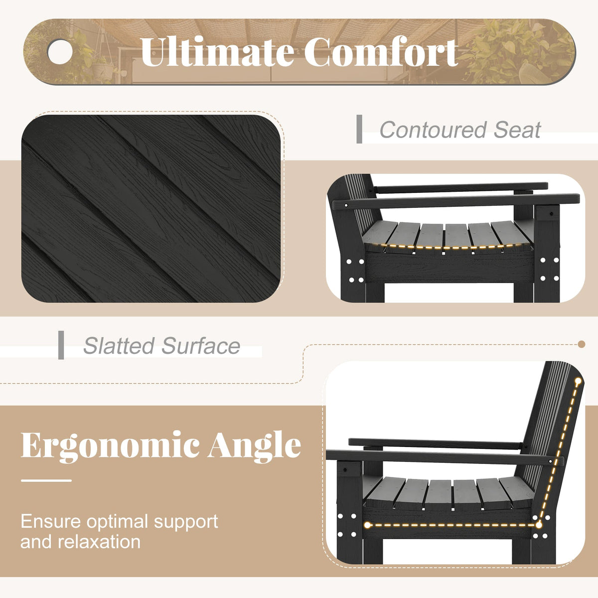 52 Inch All-Weather HDPE Outdoor Bench with Backrest and Armrests