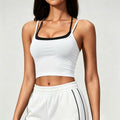 Color Block Sports Bra Halterneck Two Piece Faux Tank Top For Women