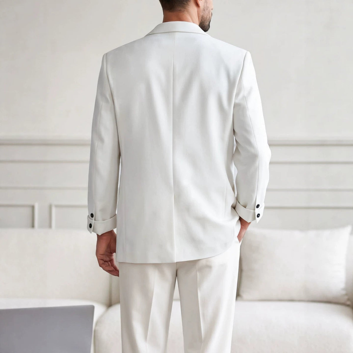 Mens White Suit With Embroidered Tailoring