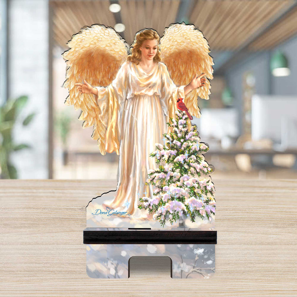 Woodland Angel Cell Phone Stand Christmas Decor Wood Mobile Tablet Holder Charging Station Organizer - 892078C-DG
