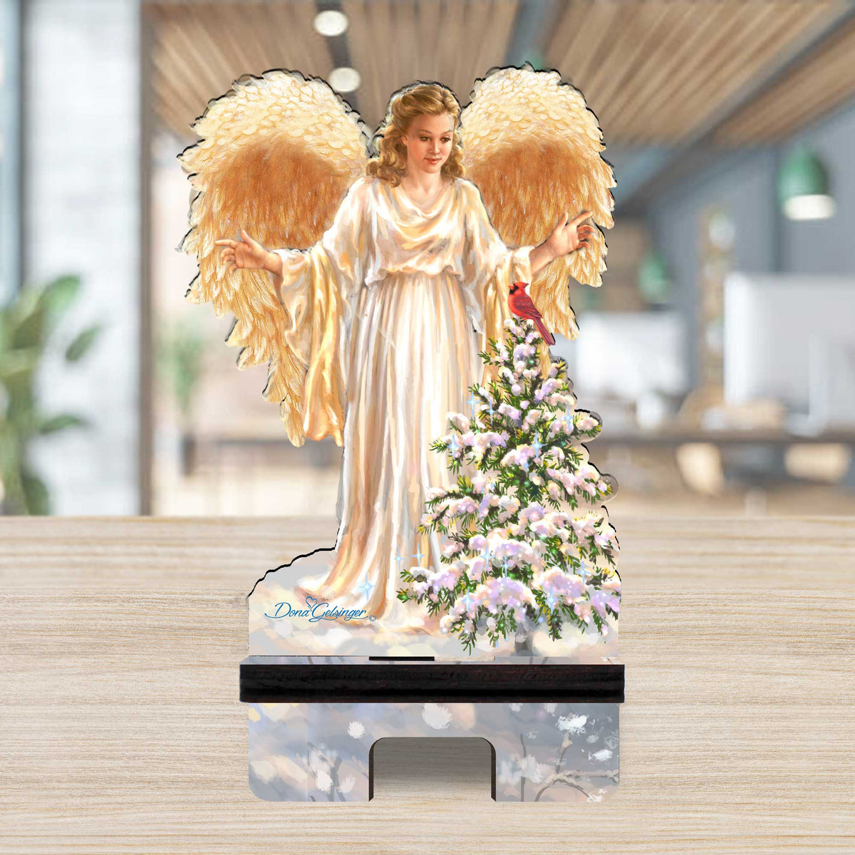 Woodland Angel Cell Phone Stand Christmas Decor Wood Mobile Tablet Holder Charging Station Organizer - 892078C-DG