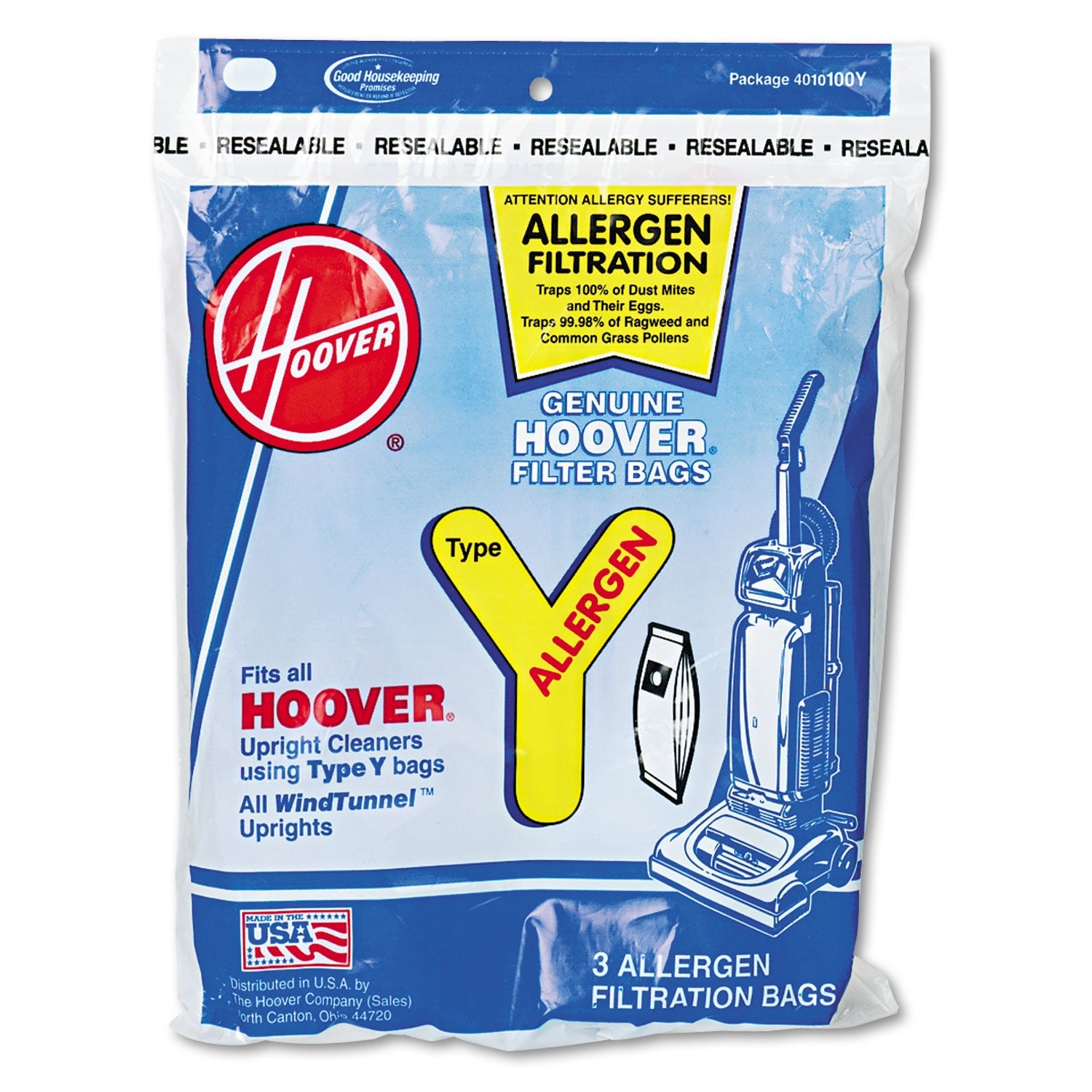 Hoover Disposable Allergen Filtration Bags For Commercial WindTunnel Vacuum, 3/Pack