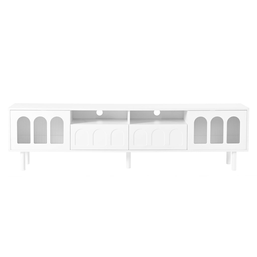 Two sets of ON-TRANS cream style TV stands and coffee tables, suitable for TVs under 80 inches, white