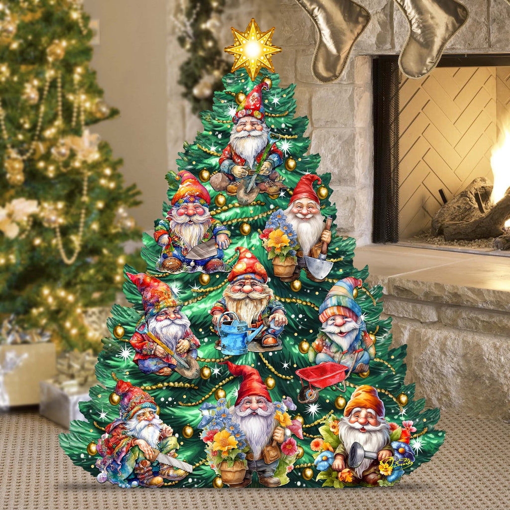 Gnomes-Themed Christmas Tree Outdoor Indoor Decor Wooden Christmas Decoration by G. Debrekht Christmas Decor - 8191512F