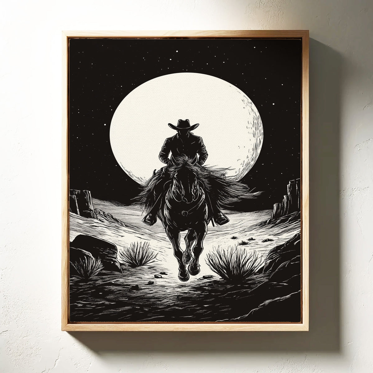 Lone Rider Under a Full Moon