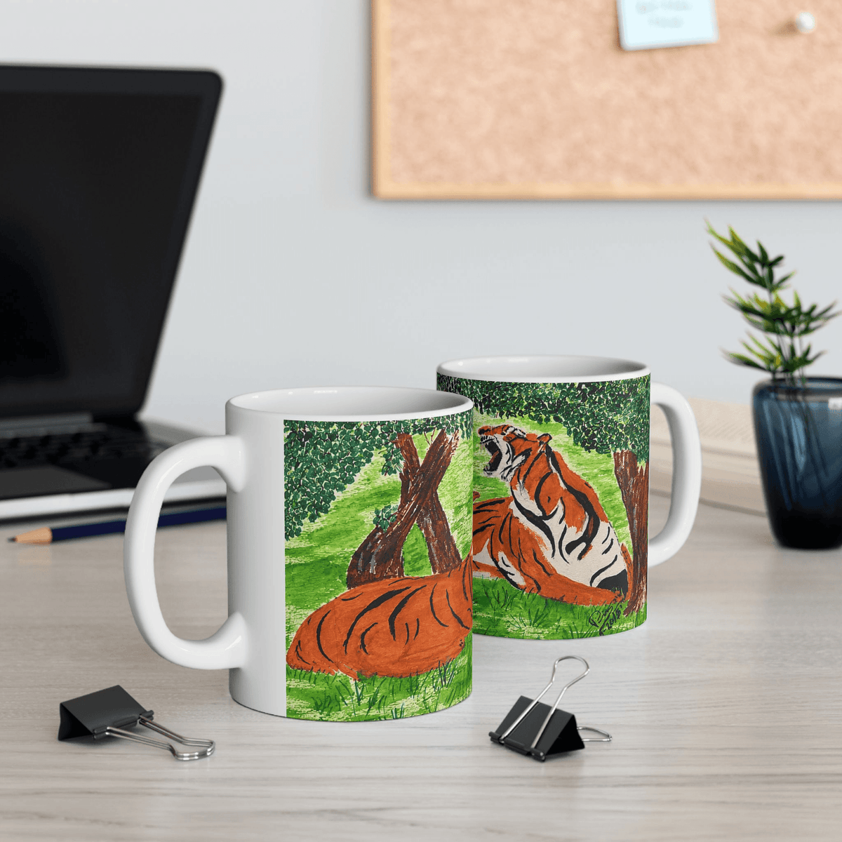 PimsArt Fierce Roaring Tiger Pair Mug From Original Painting