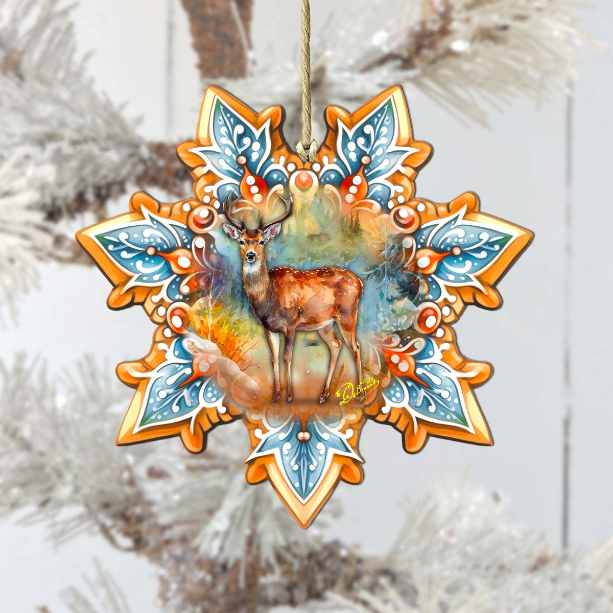 Forest Elk Snowflake Large Wooden Ornament by G. Debrekht - Nature Wildlife Decor - 8688413M