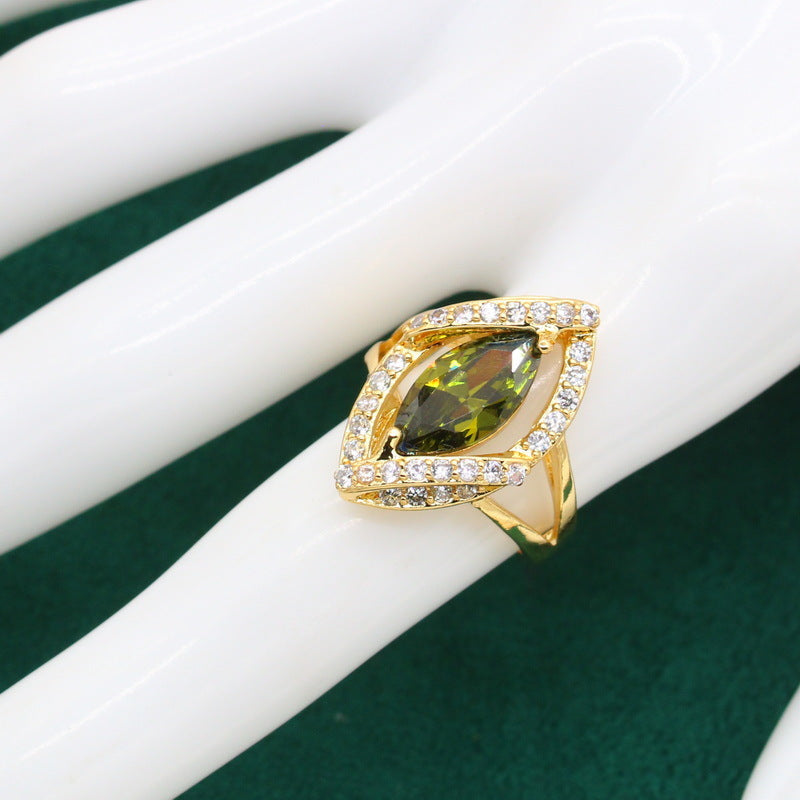 Anti-allergy AAA Zircon Bracelet Necklace Earring Ring Gold Ornament Suit