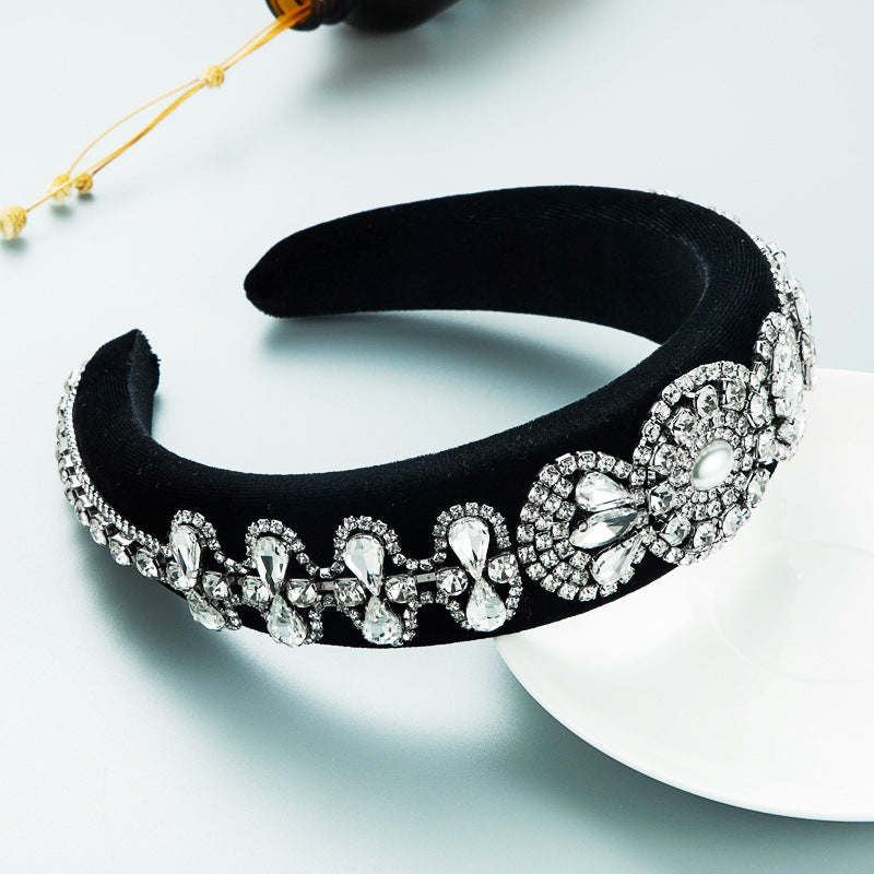 Hair Hoop Heavy Craft Retro Palace Feng Shui Drill Sponge Head Hoop Wide Side Baroque High Skull Top Hair Accessories