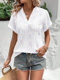European And American Cross-Border Summer New Casual Hollow Jacquard V-Neck Loose Short-Sleeved Shirt For Women