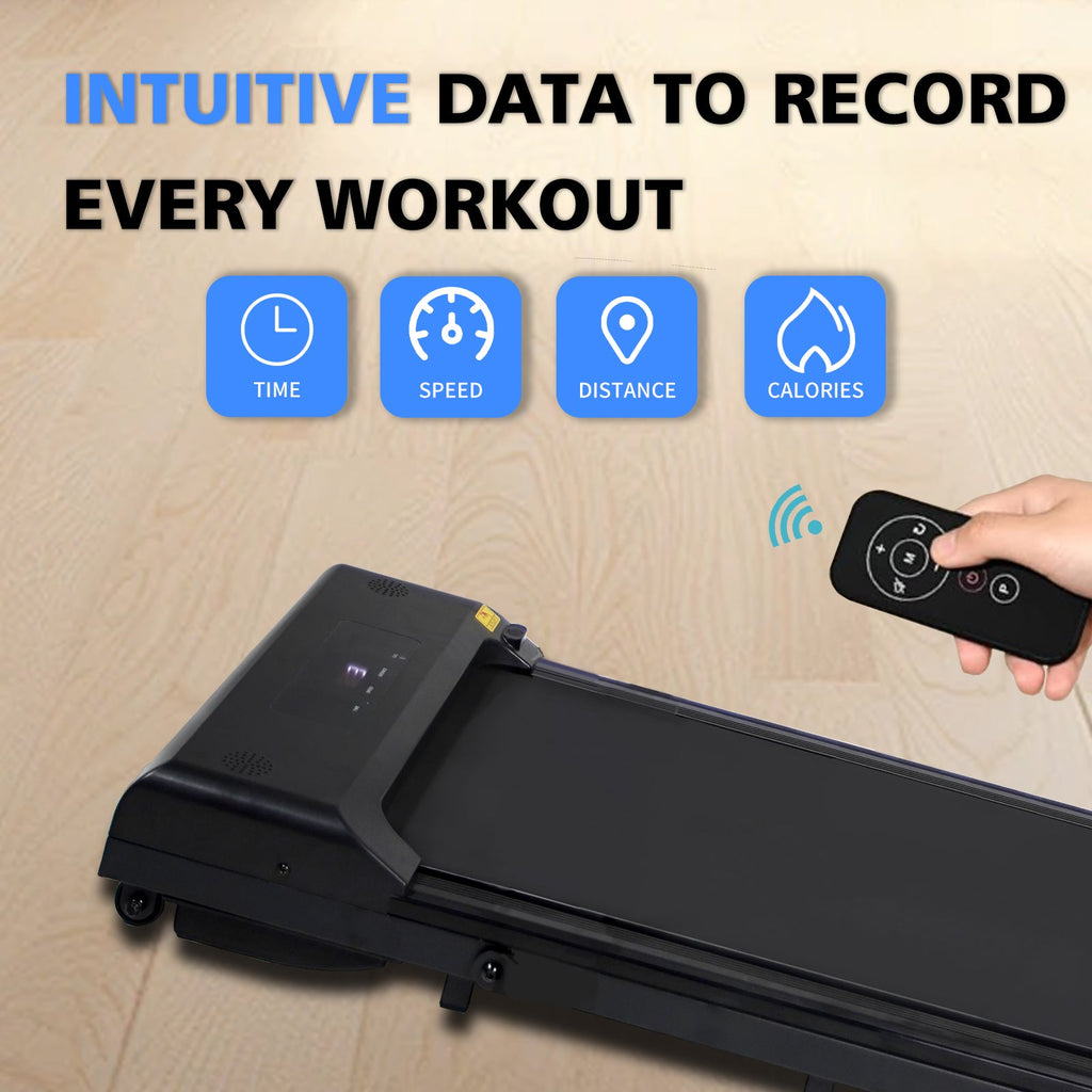 Portable treadmill with remote control, a 240 pound walking and jogging machine, and a black capacity