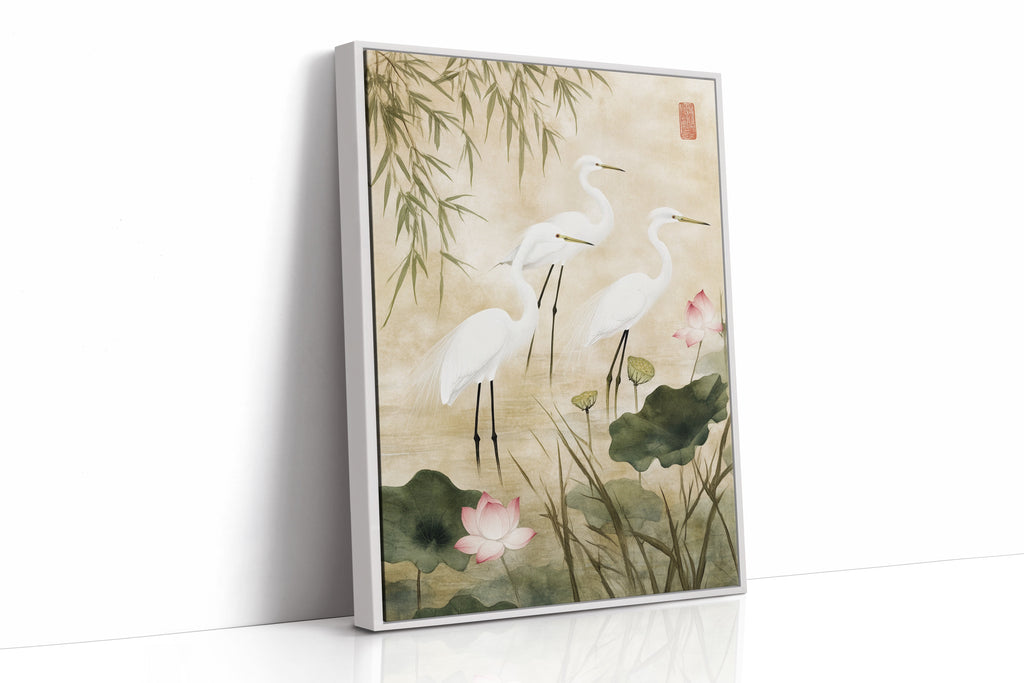 Japanese Egret Wall Art – Elegant Minimalist Nature Print