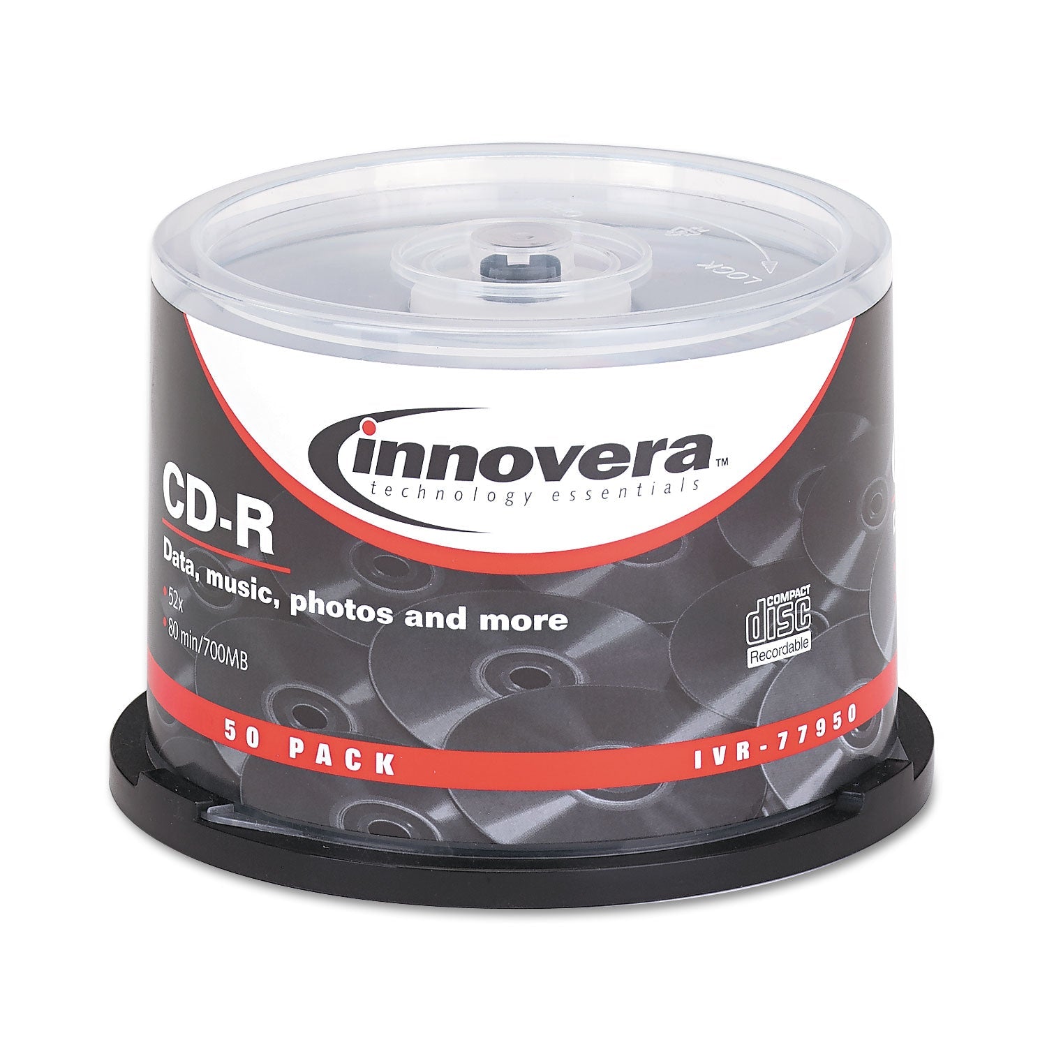 Innovera CD-R Recordable Disc, 700 MB/80 min, 52x, Spindle, Silver, 50/Pack