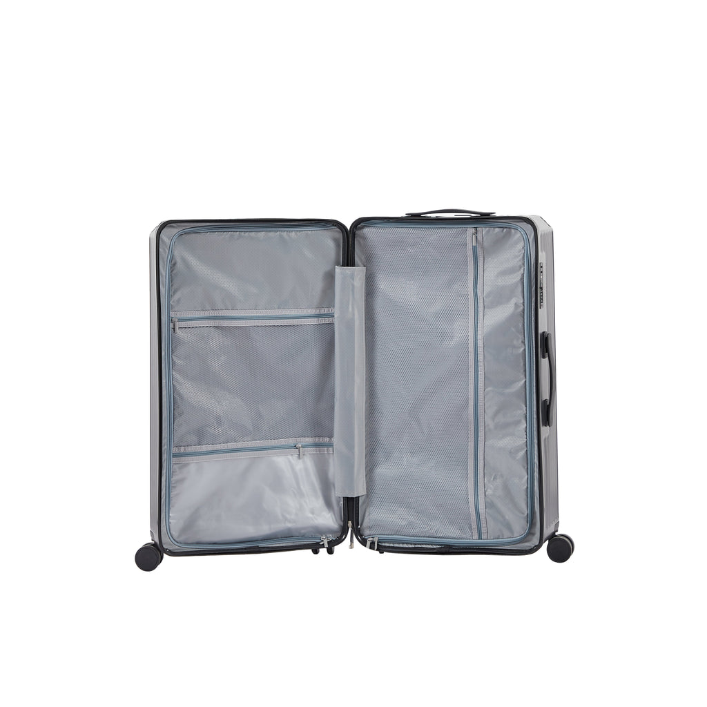 Luggage Set 4 pcs (20"/24"/29"/Travel Bag), PC+ABS Durable Lightweight Luggage with Collapsible Cup Holder, TSA Lock, Gray