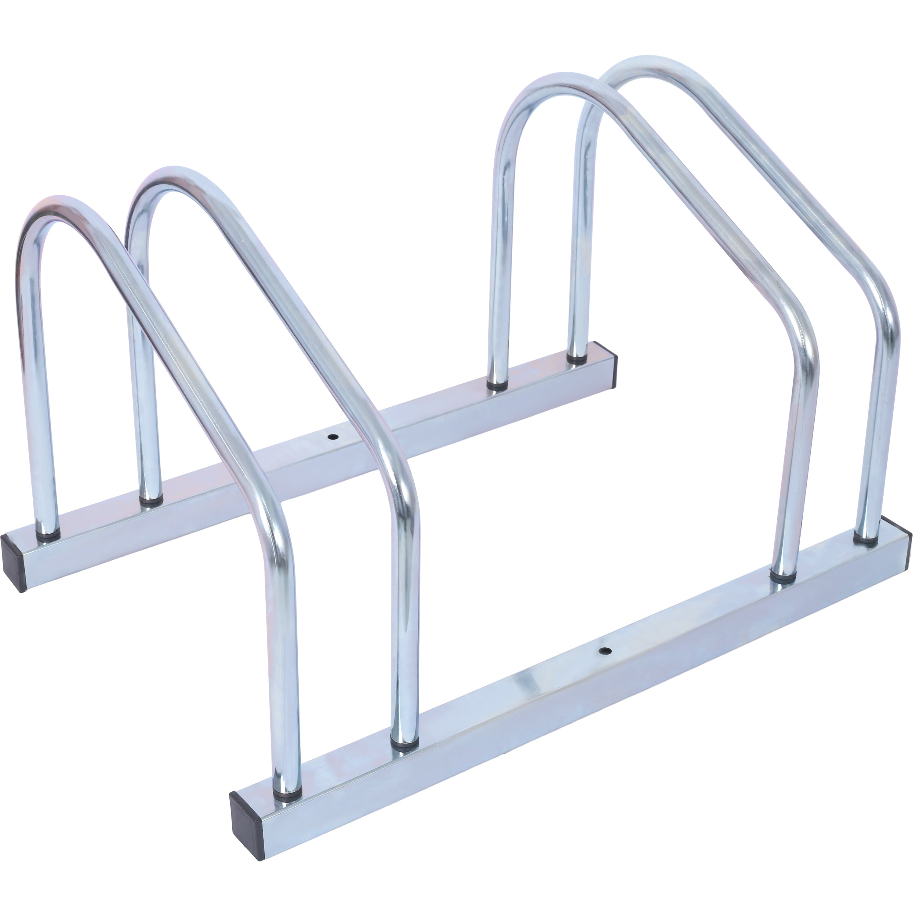 2 bicycle ground bike parking racks 22-28 inch wheel supports, maximum tire width 2.15 inches, galvanized