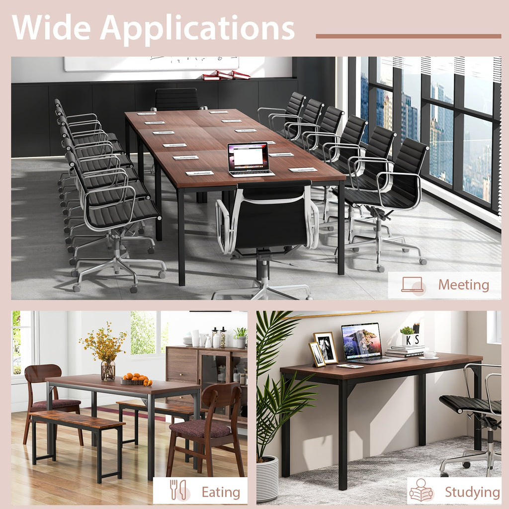 55 Inch Conference Table with Heavy-duty Metal Frame-Brown