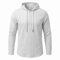 Casual Mens Loose-fit Vertical-striped Hooded Long-sleeve Shirt