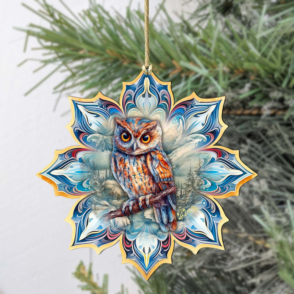 Great Horned Owl Snowflake Large Wooden Ornament by G. Debrekht - Nature Wildlife Decor - 8688436M