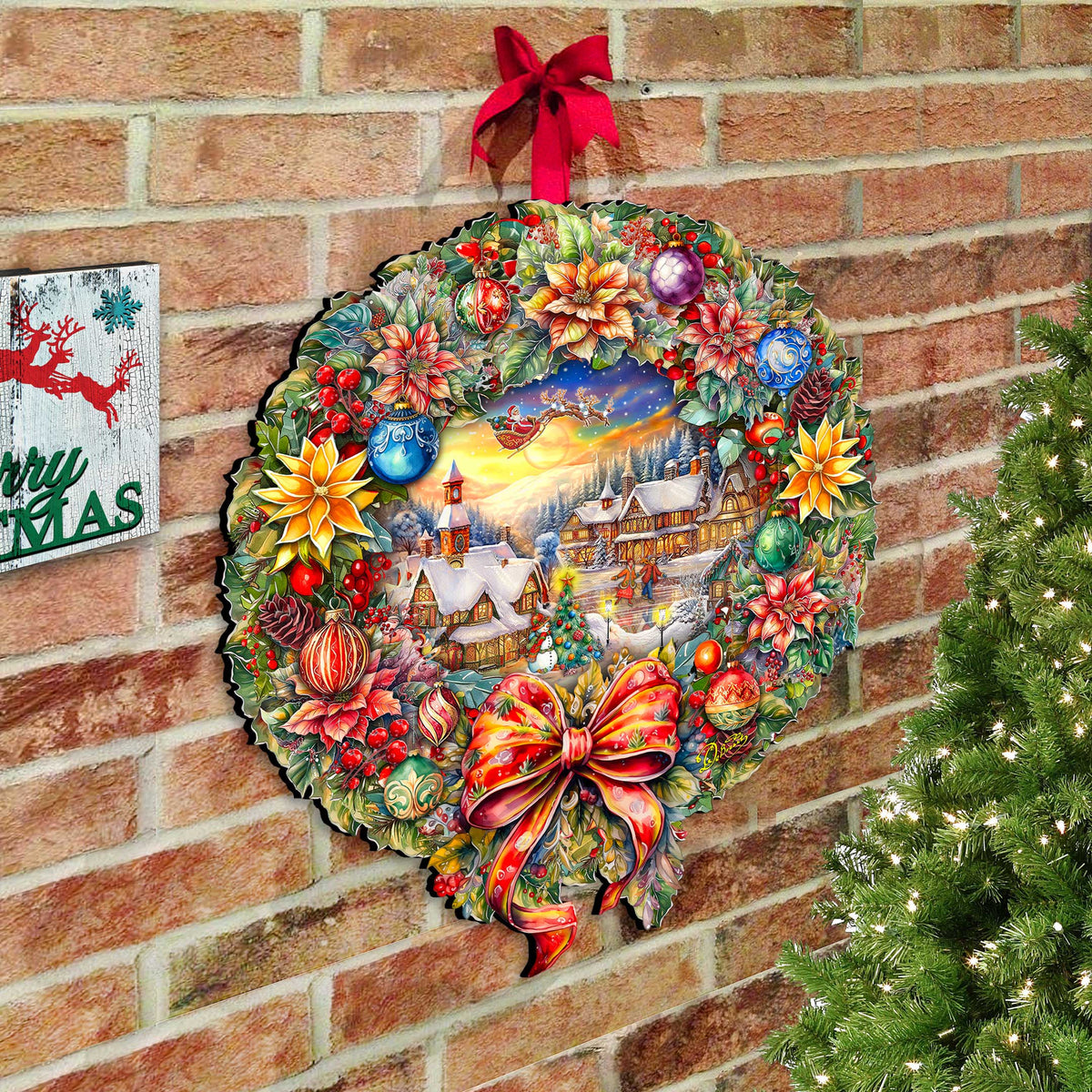 Christmas Wreath 36"-Inch Outdoor Indoor Decor Wooden Christmas Decoration by G. Debrekht - Christmas Decor - 8652802F