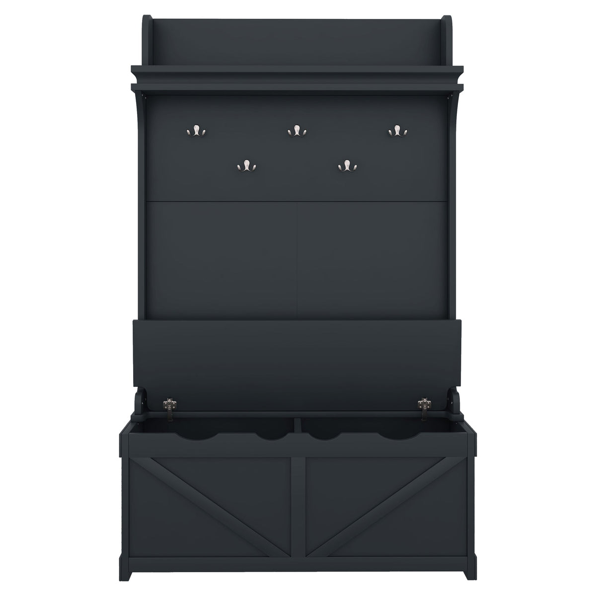 Hall tree with storage desk, entrance desk with drawers and 5 hooks, display rack, dark blue