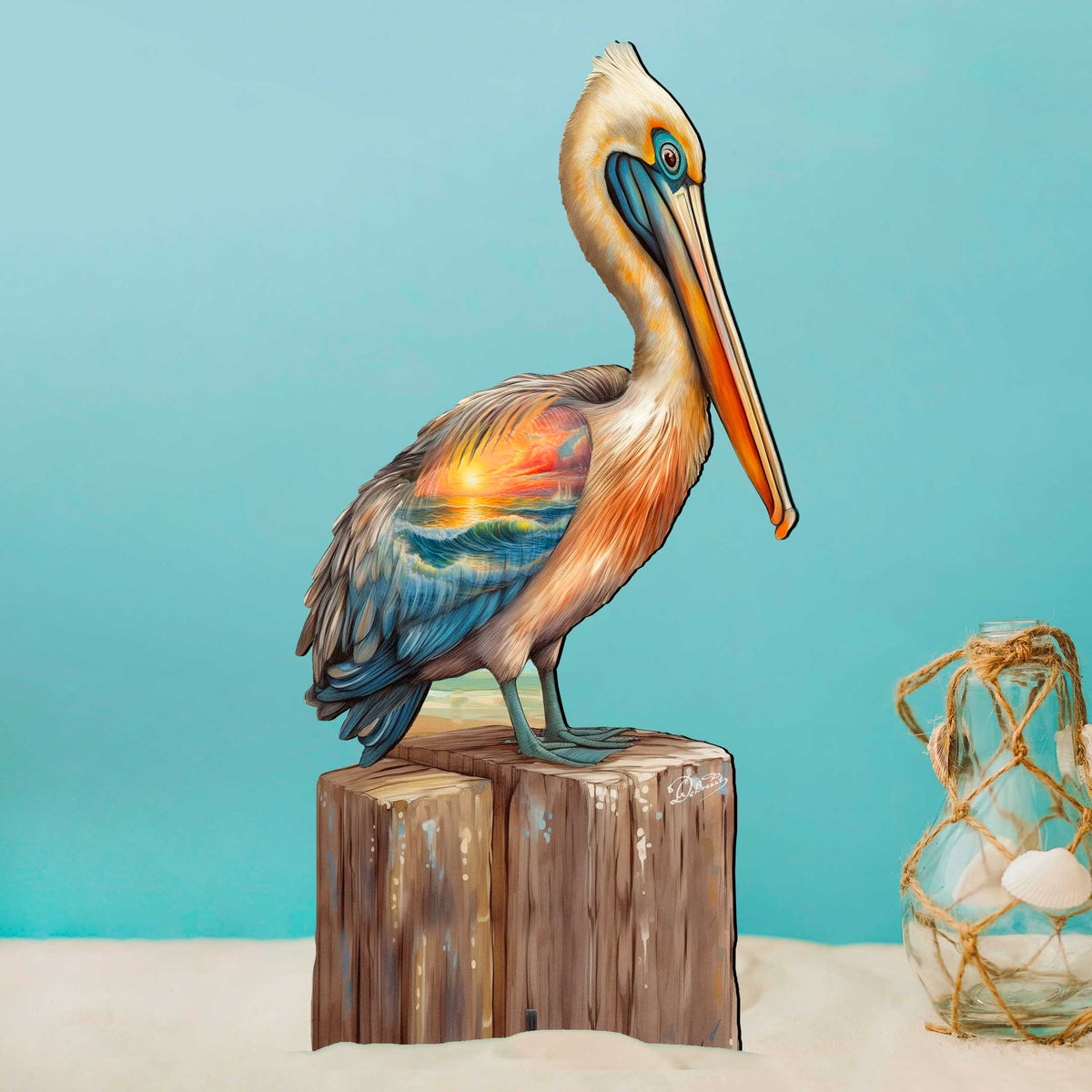 Coastal Pelican Outdoor Indoor Decor Wooden Decoration by G. Debrekht - Coastal Holiday Decor - 8652801F