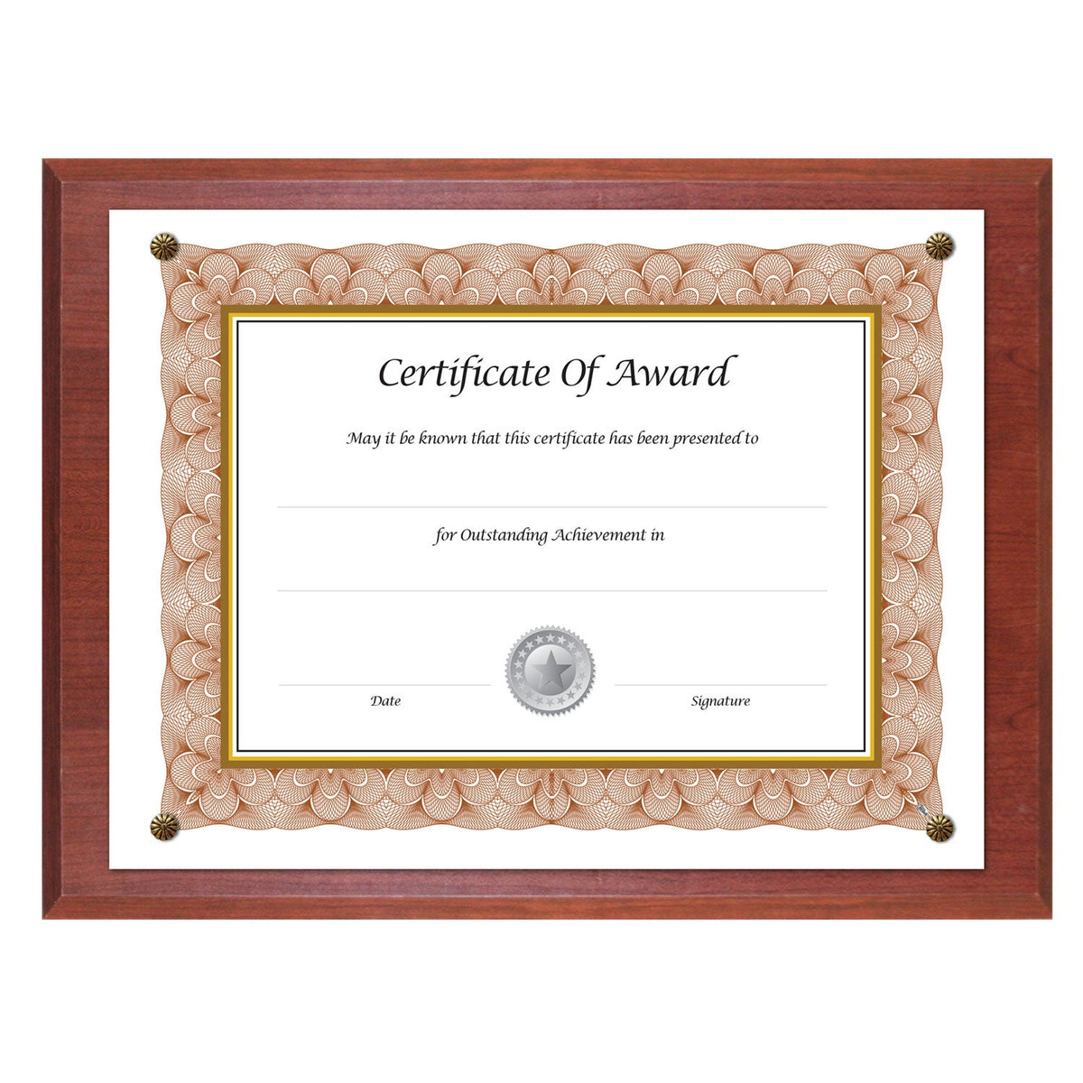 NuDell Award-A-Plaque Document Holder, Acrylic/Plastic, 10.5 x 13, Mahogany