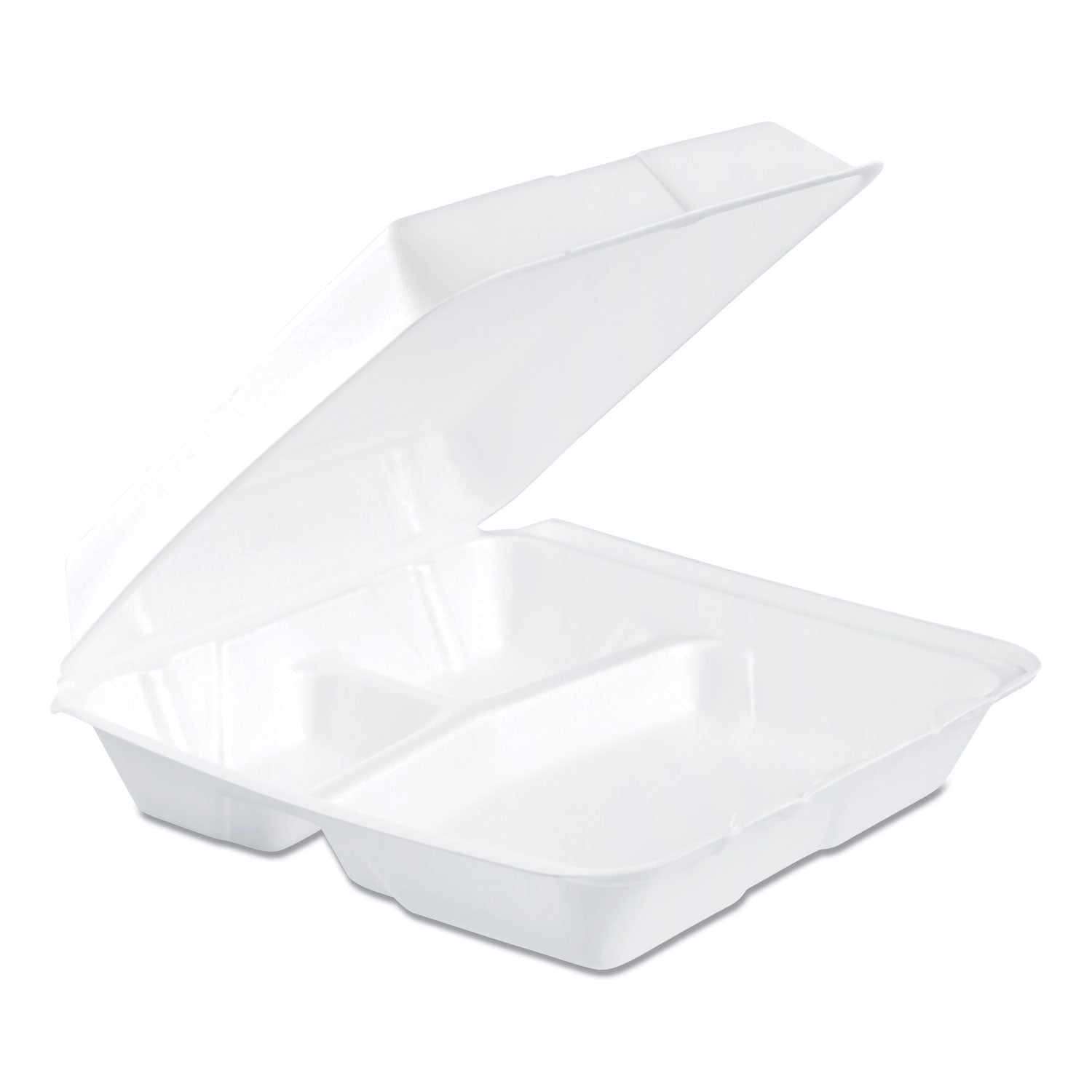 Dart Foam Hinged Lid Containers, 3-Compartment, 9.25 x 9.5 x 3, White, 200/Carton